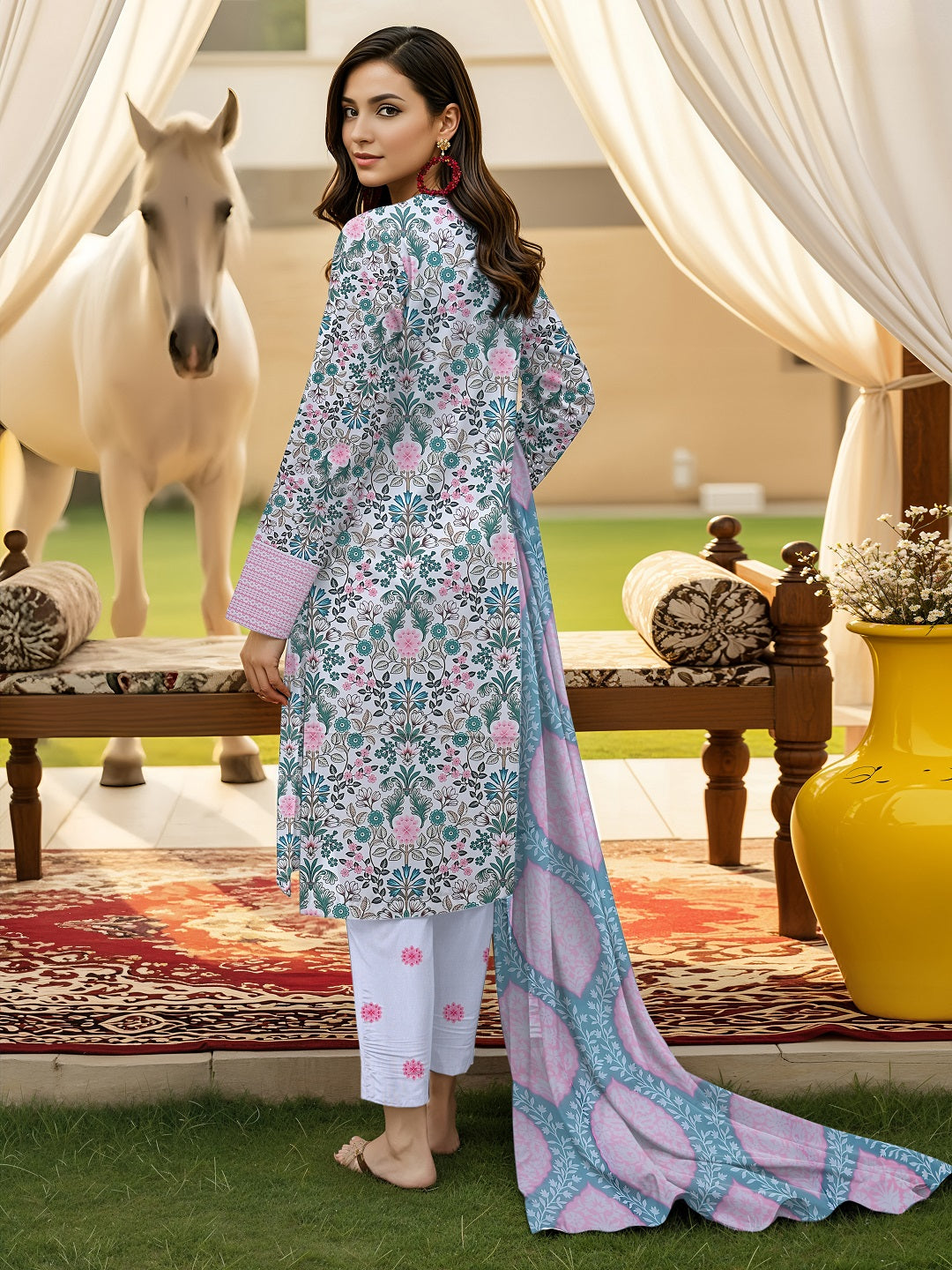 3 Pcs Lawn Unstitched Suit 502